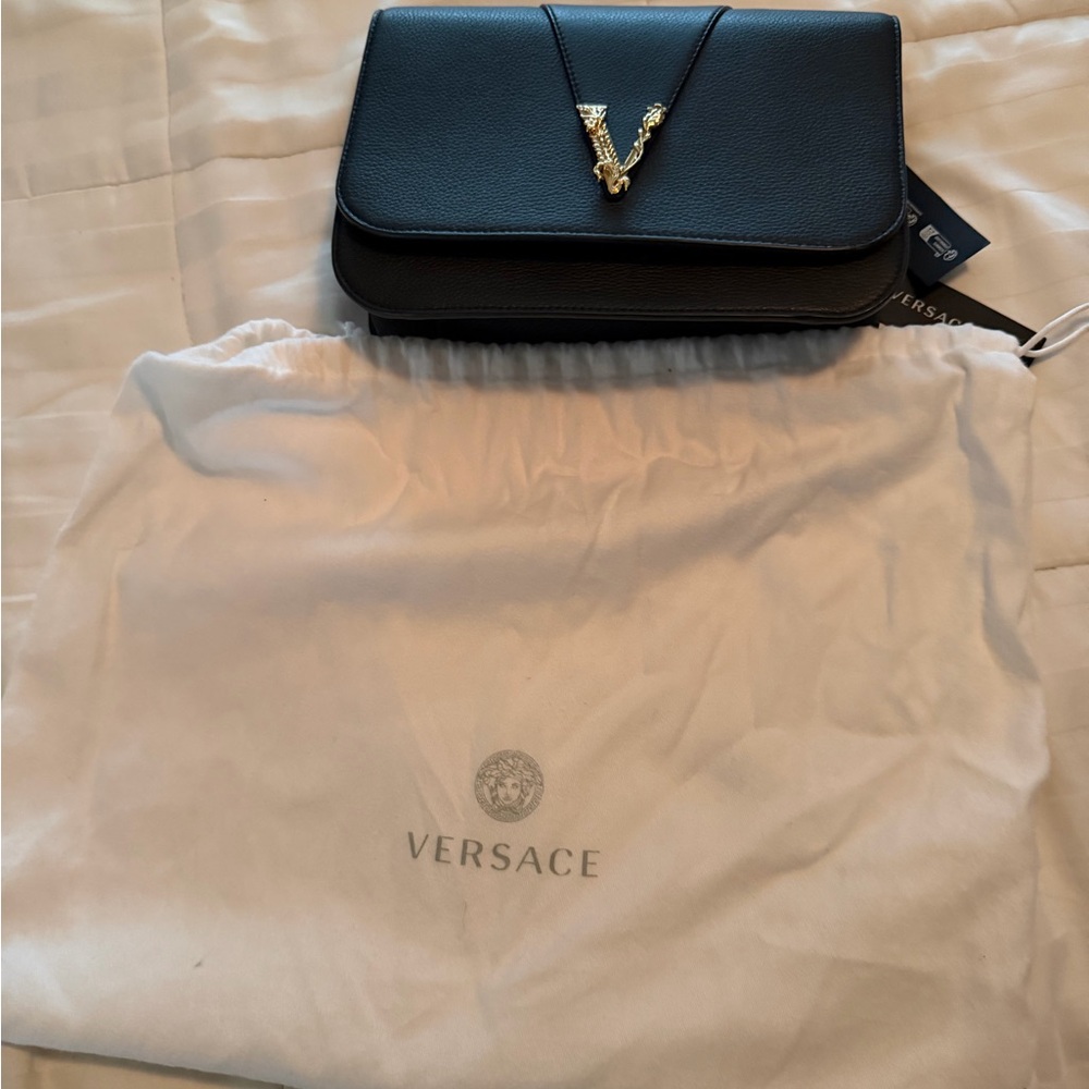 Versace Black Clutch with Gold Accent